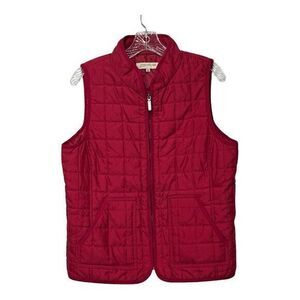 Jones New York Womens Size M Dark Pink Square Quilted Vest Sleeveless Jacket Zip